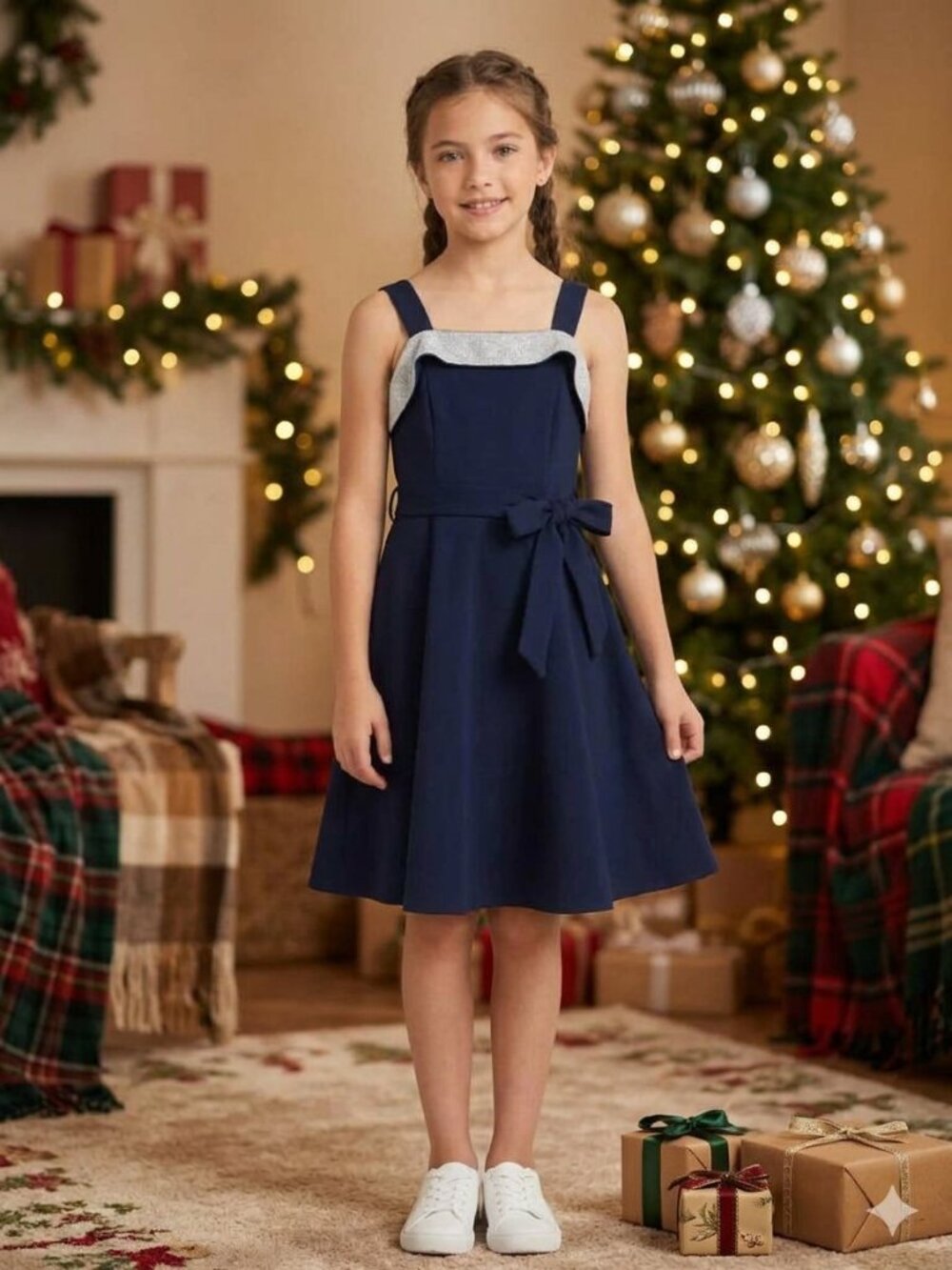 Speechless Girls Size 10 Navy Blue Silver Sparkle Trim Party Dress